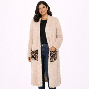 Fuzzy Eyelash Leopard Pocket Duster RARE Comfy Cozy Fall Gift School Winter Work